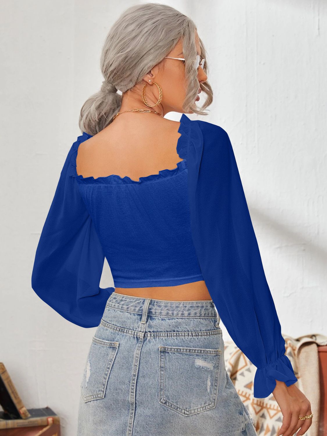 Mesh Sweetheart Neck Flounce Sleeve Top – product image 12