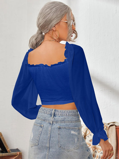 Mesh Sweetheart Neck Flounce Sleeve Top – product image 12