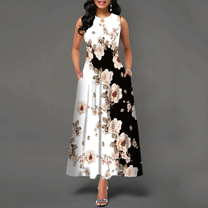 Black and White Floral Print Maxi Dress