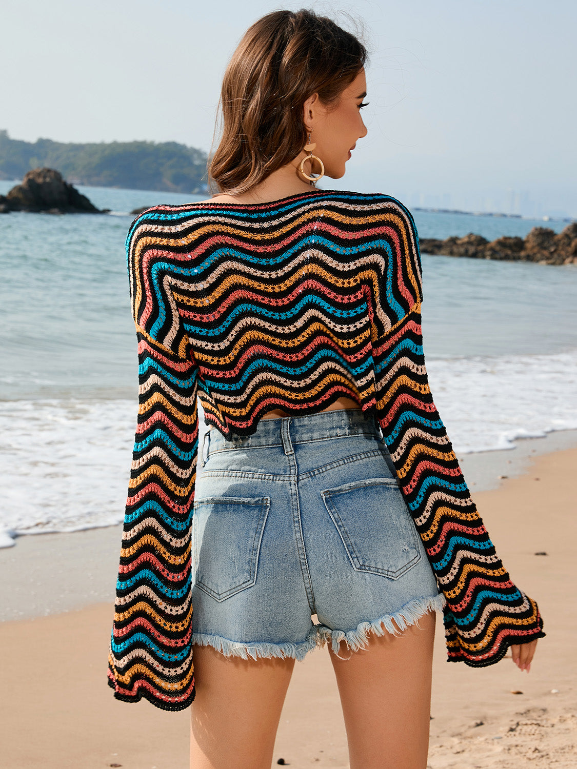Striped Boat Neck Long Sleeve Cover Up – product image 7