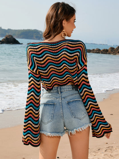 Striped Boat Neck Long Sleeve Cover Up – product image 7