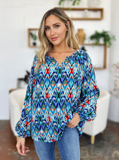 Double Take Full Size Printed Balloon Sleeve Blouse – product image 8