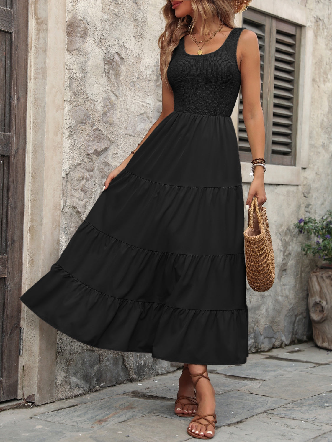 Smocked Scoop Neck Sleeveless Tank Dress – product image 20