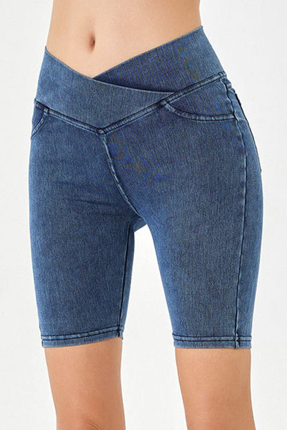 Basic Bae Asymmetrical Waist Denim Shorts with Pockets – product image 10