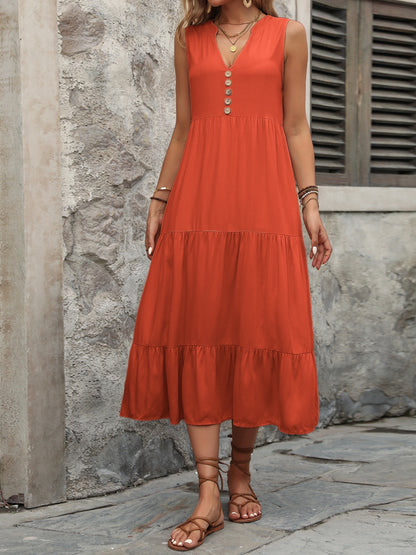Decorative Button Notched Sleeveless Dress – product image 3