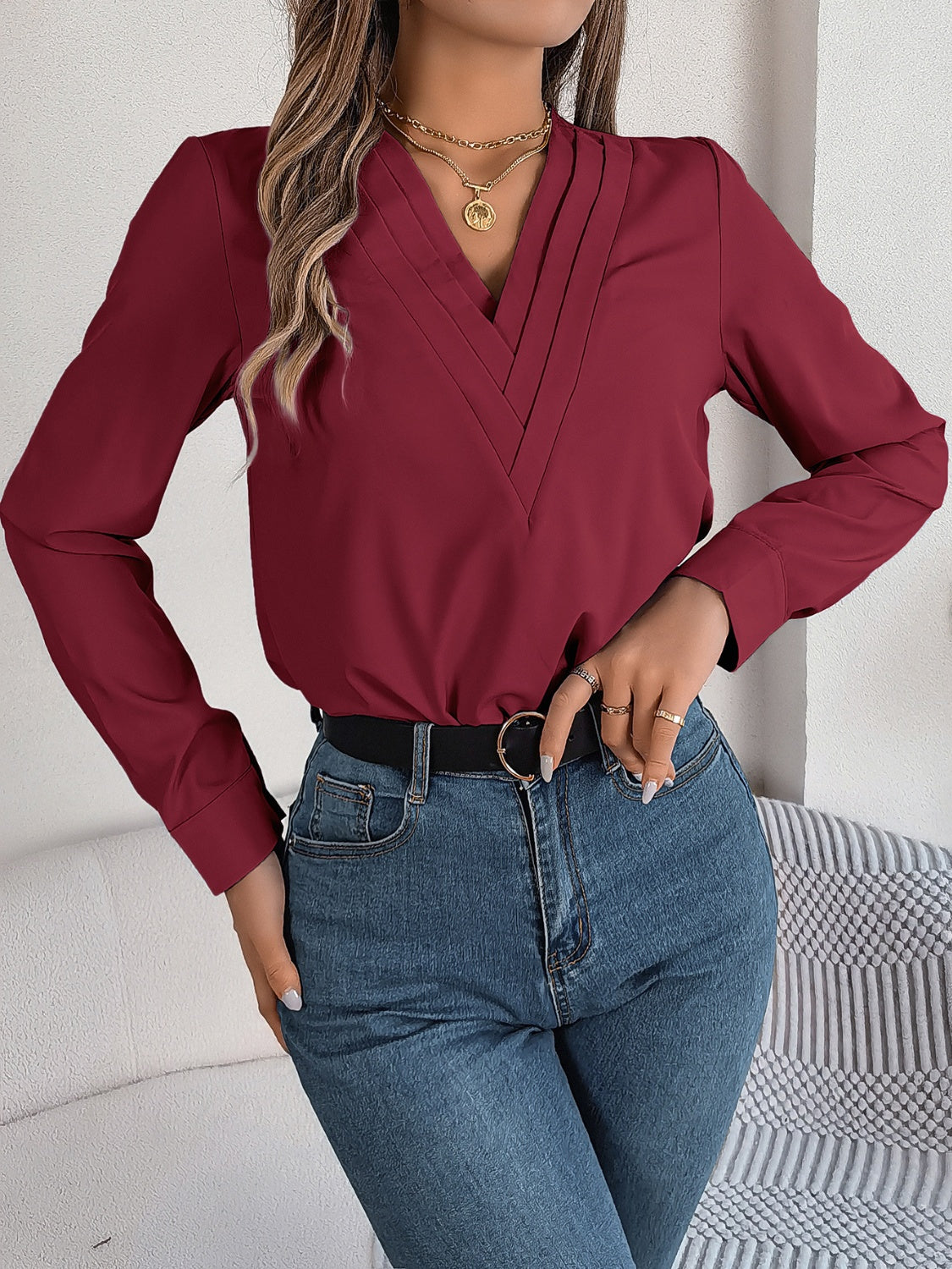 V-Neck Long Sleeve Blouse – product image 17