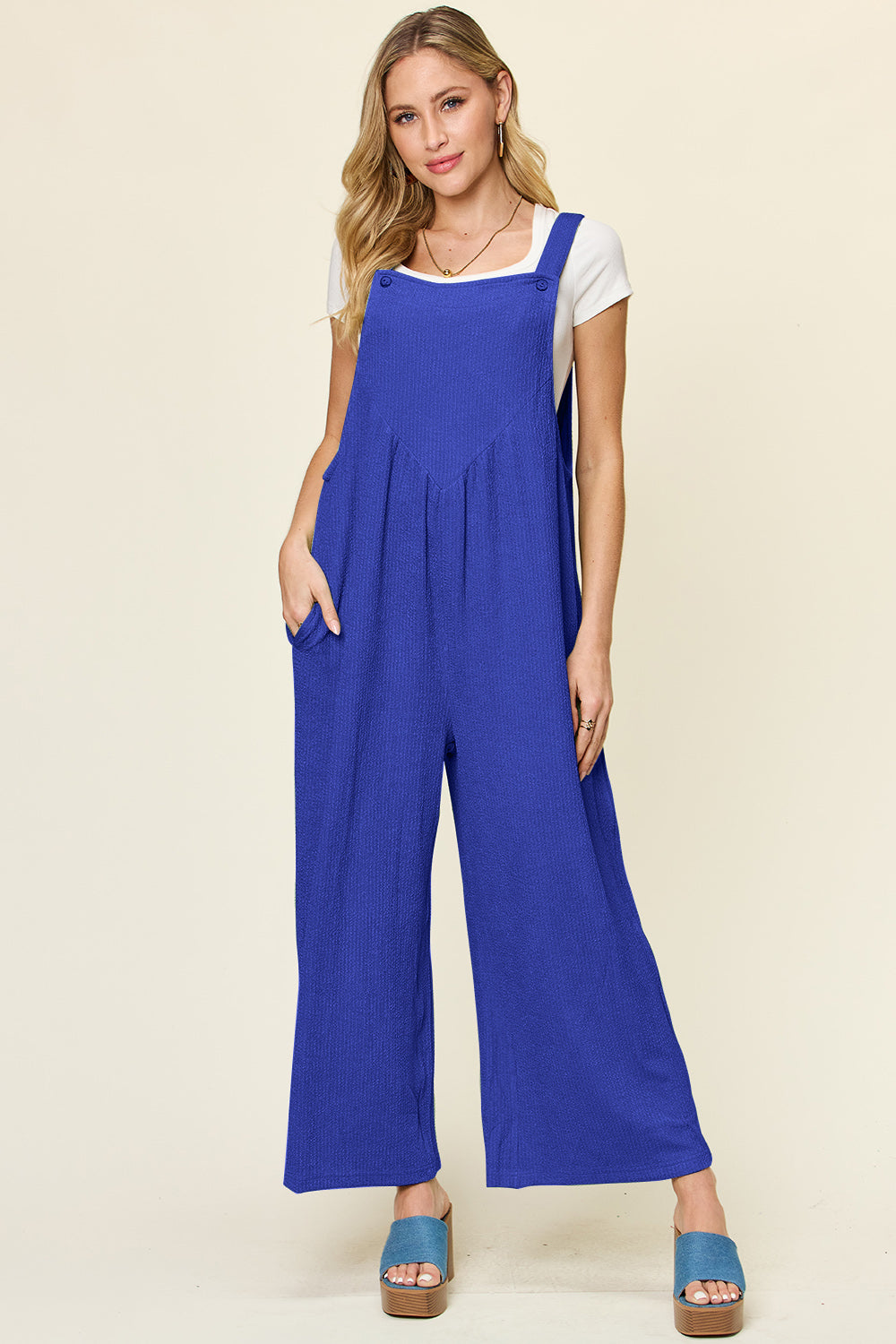 Double Take Full Size Texture Sleeveless Wide Leg Overall – product image 4