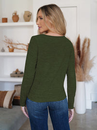 Button Up Round Neck Long Sleeve Cardigan