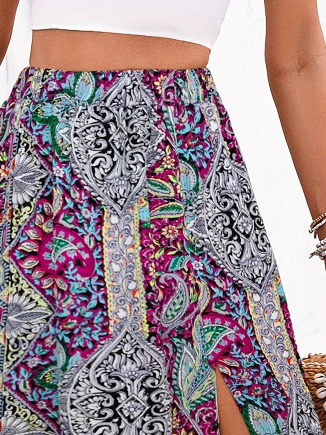 Slit Printed Elastic Waist Skirt – product image 6
