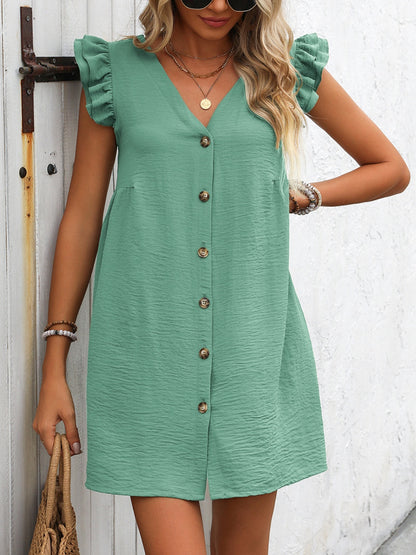 Button Up V-Neck Cap Sleeve Mini Dress – product image 25