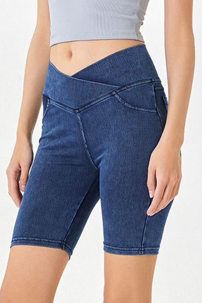 Basic Bae Asymmetrical Waist Denim Shorts with Pockets – product image 1