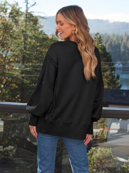 Slit Round Neck Long Sleeve Sweatshirt – product image 20