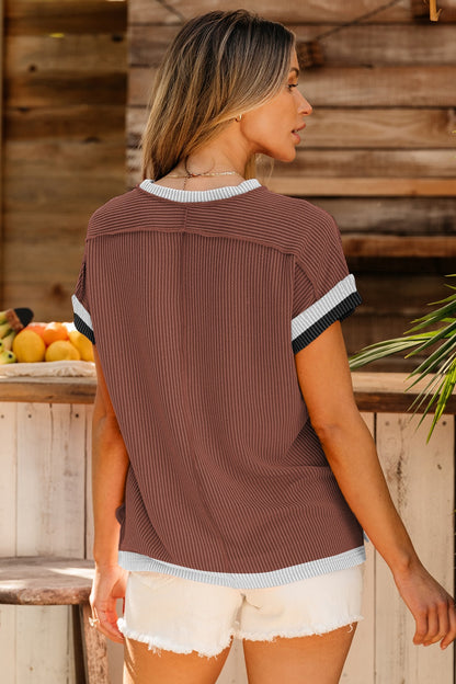 Color Block Round Neck Cap Sleeve T-Shirt – product image 6