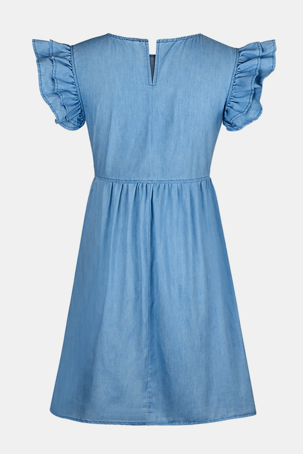 Full Size Ruffled Round Neck Cap Sleeve Denim Dress – product image 6
