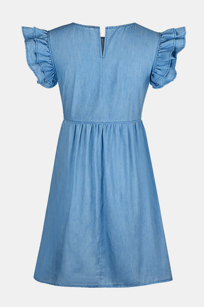 Full Size Ruffled Round Neck Cap Sleeve Denim Dress – product image 6