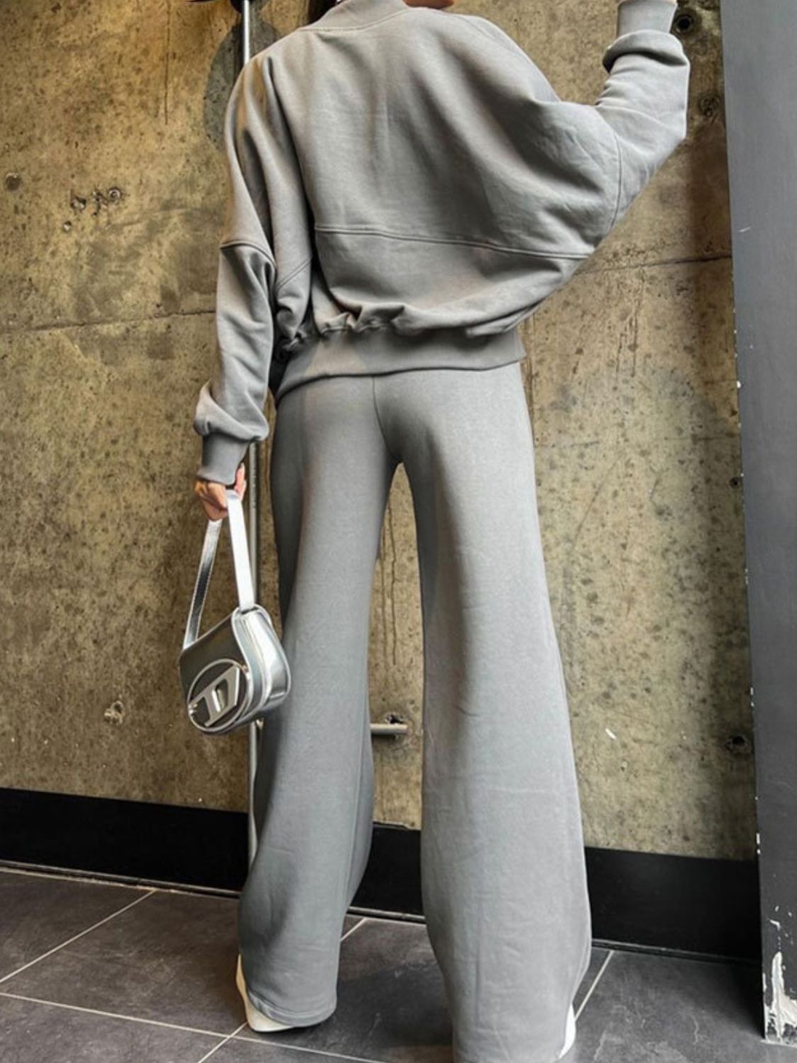 Baseball Collar Zip Up Top and Drawstring Paants Set – product image 2