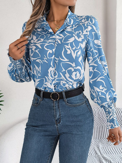 Printed Collared Neck Lantern Sleeve Shirt – product image 5