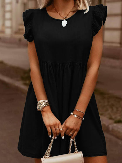 Full Size Ruffled Round Neck Cap Sleeve Denim Dress – product image 10