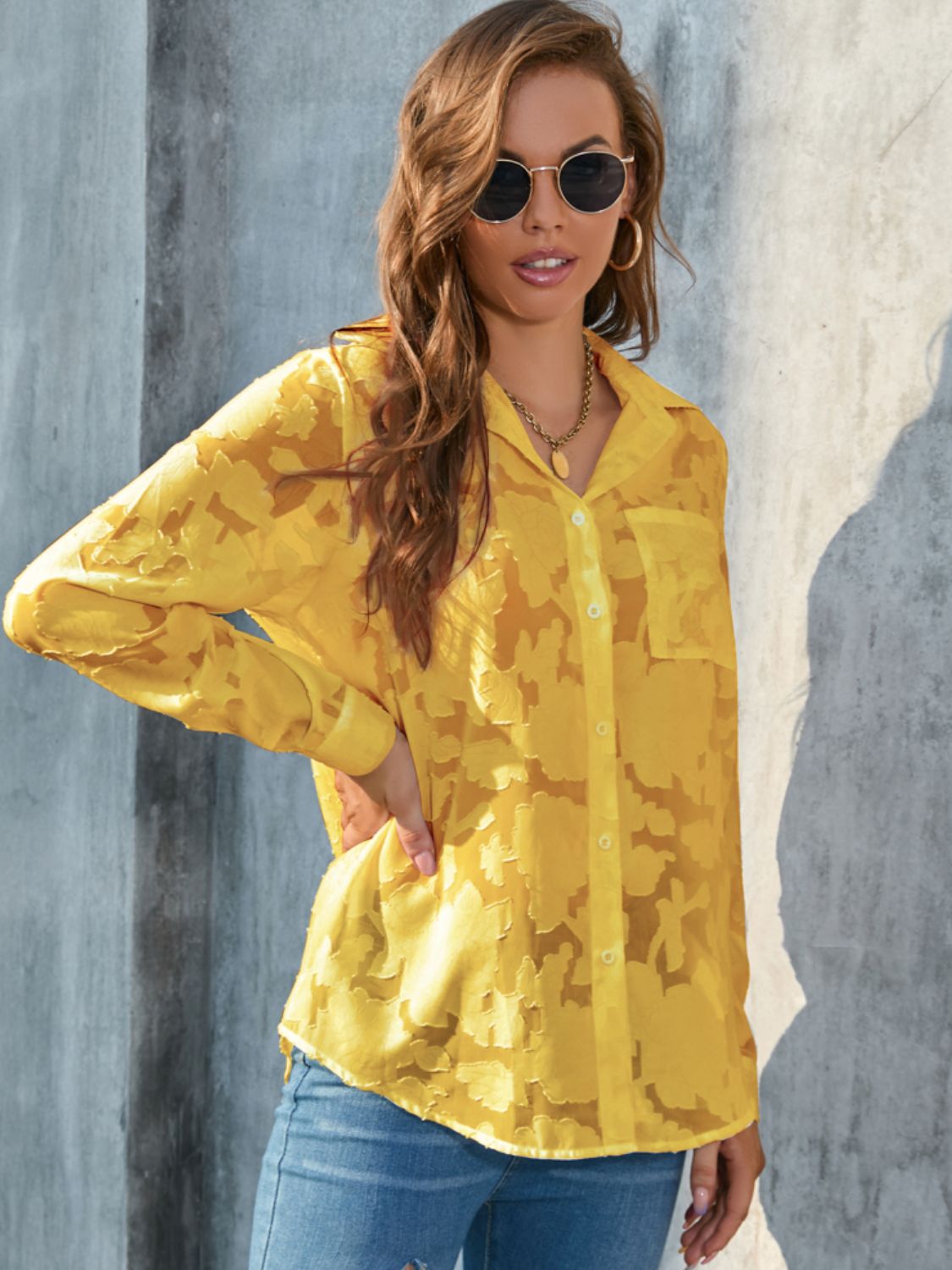 Full Size Collared Neck Long Sleeve Shirt Plus Size – product image 9