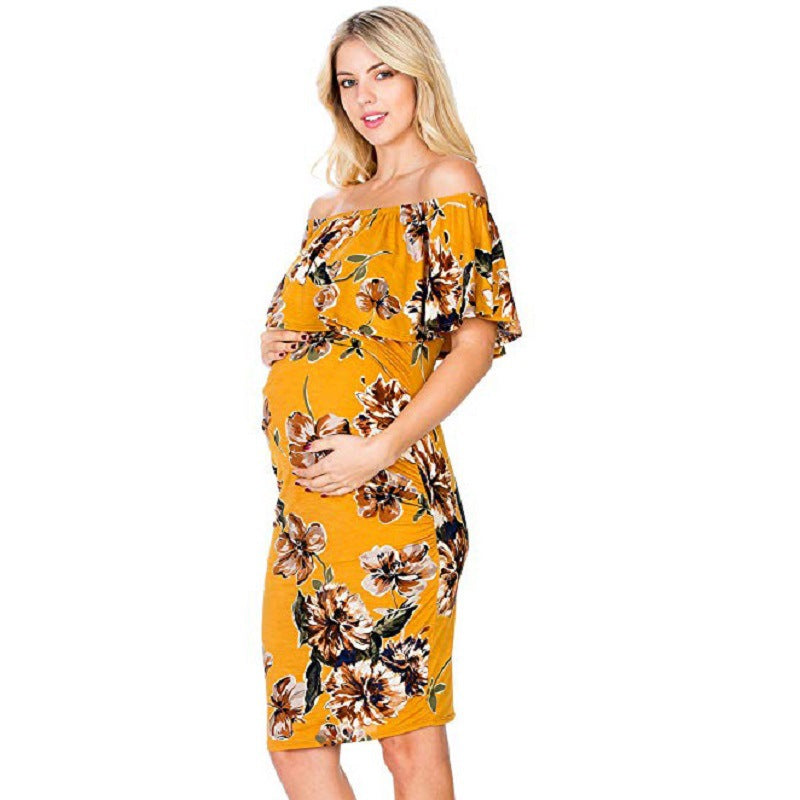 Off-Shoulder Sleeveless Maternity Dress with Frills