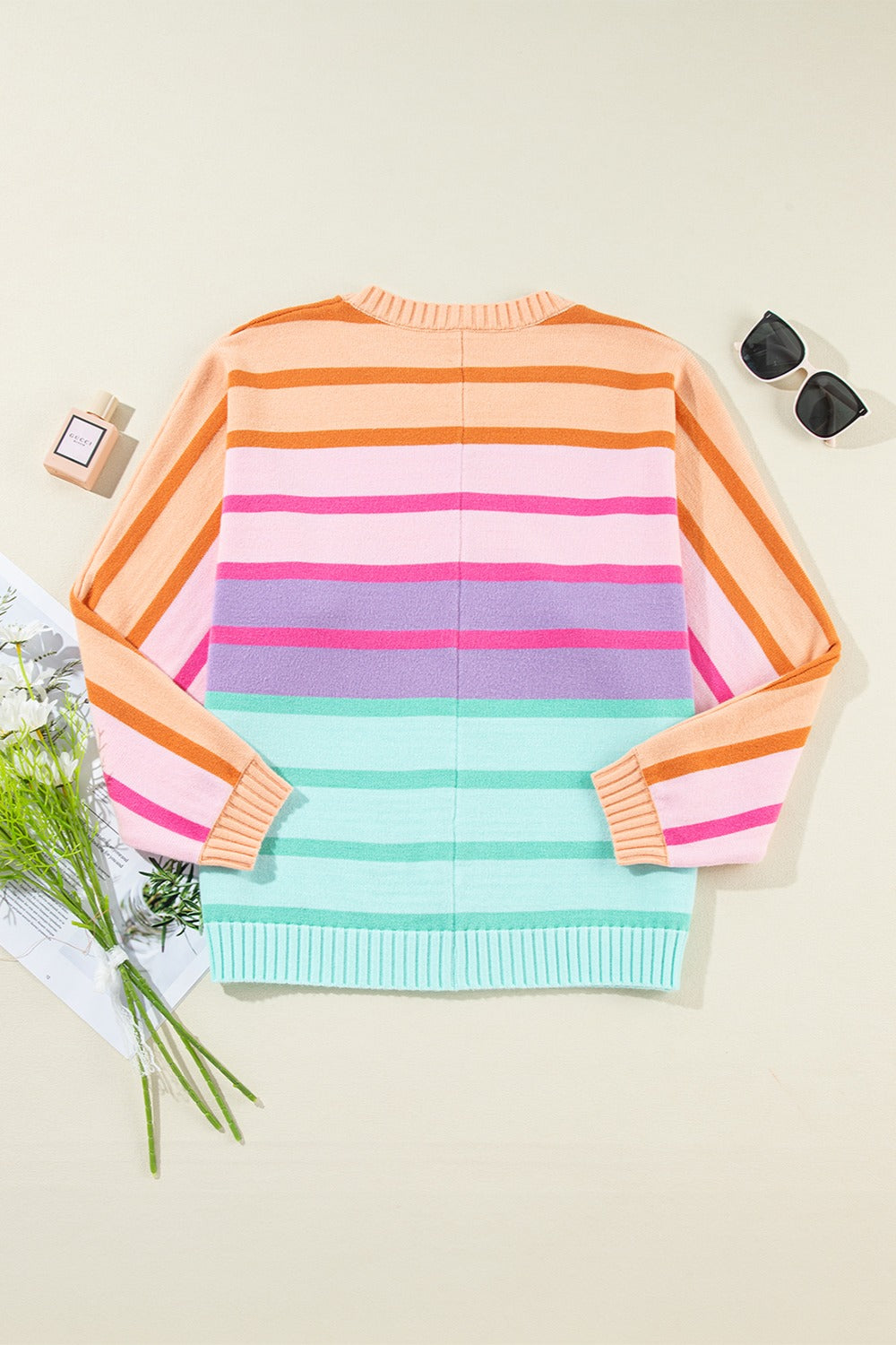 Contrast Striped Round Neck Long Sleeve Knit Top – product image 3
