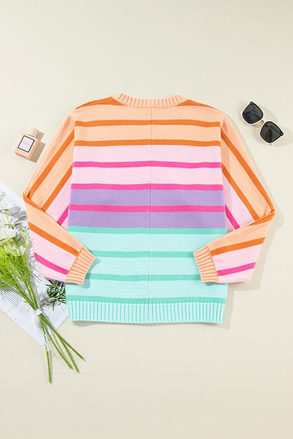Contrast Striped Round Neck Long Sleeve Knit Top – product image 3