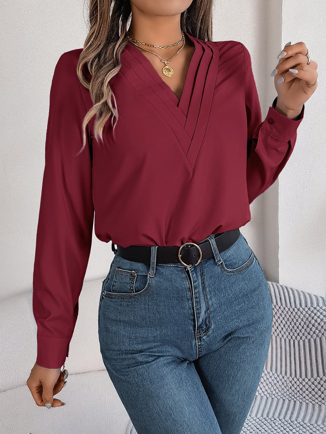 V-Neck Long Sleeve Blouse – product image 19