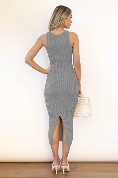 Slit Ribbed Round Neck Sleeveless Dress – product image 17
