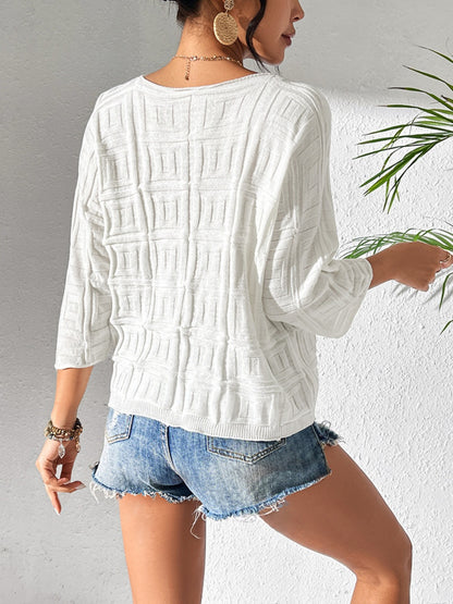 V-Neck Three-Quarter Sleeve Knit Top – product image 2