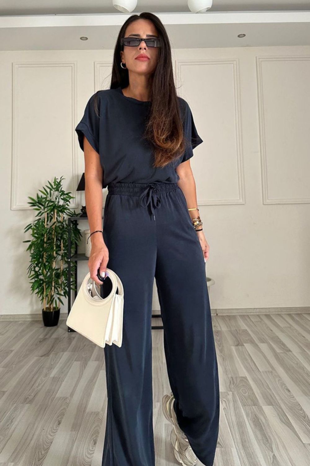 Round Neck Short Sleeve Top and Drawstring Pants Set – product image 11