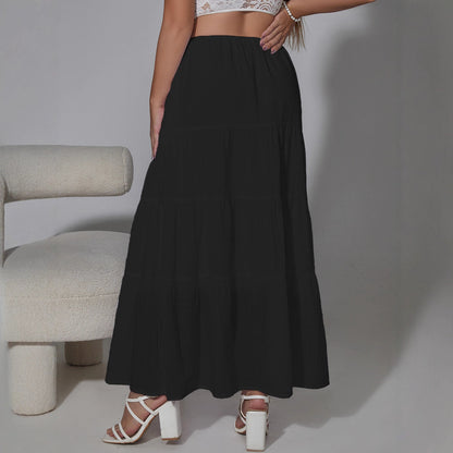 Adjustable High-waist Elastic Midi Skirt With Four Panels