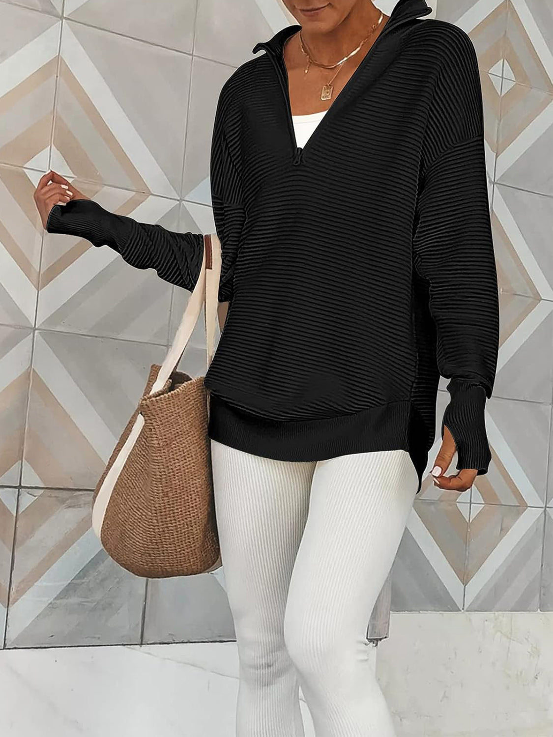 Half Zip Long Sleeve Knit Top – product image 17