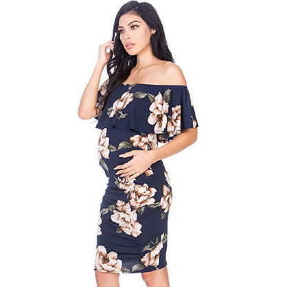 Off-Shoulder Sleeveless Maternity Dress with Frills