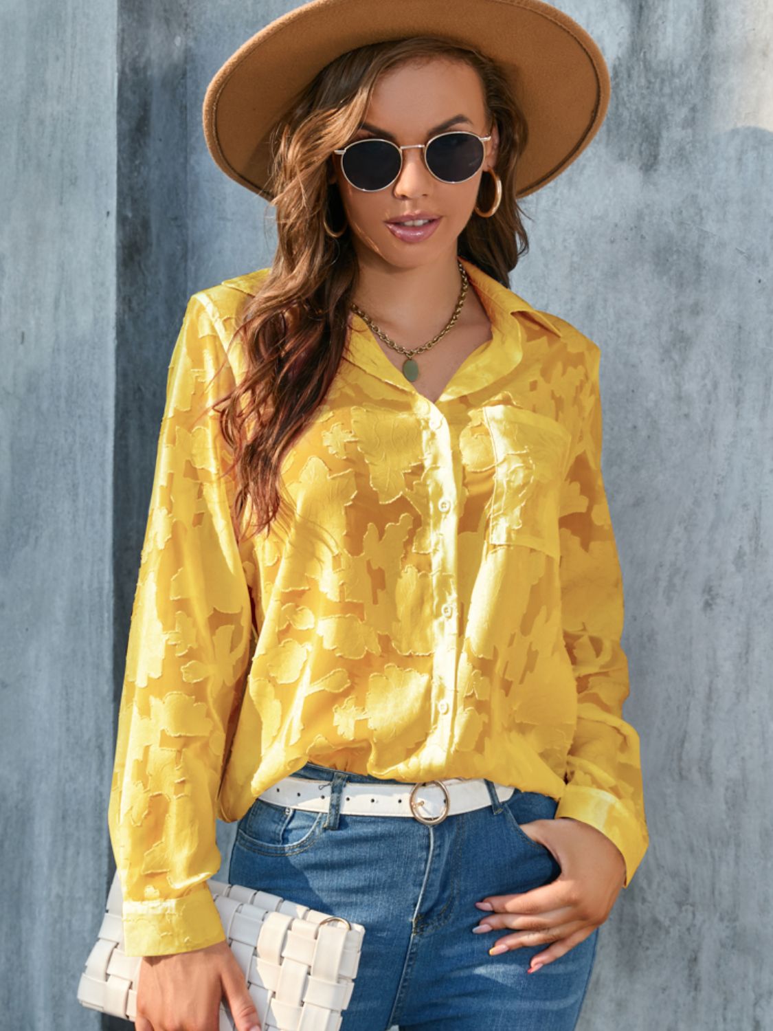Full Size Collared Neck Long Sleeve Shirt Plus Size – product image 8