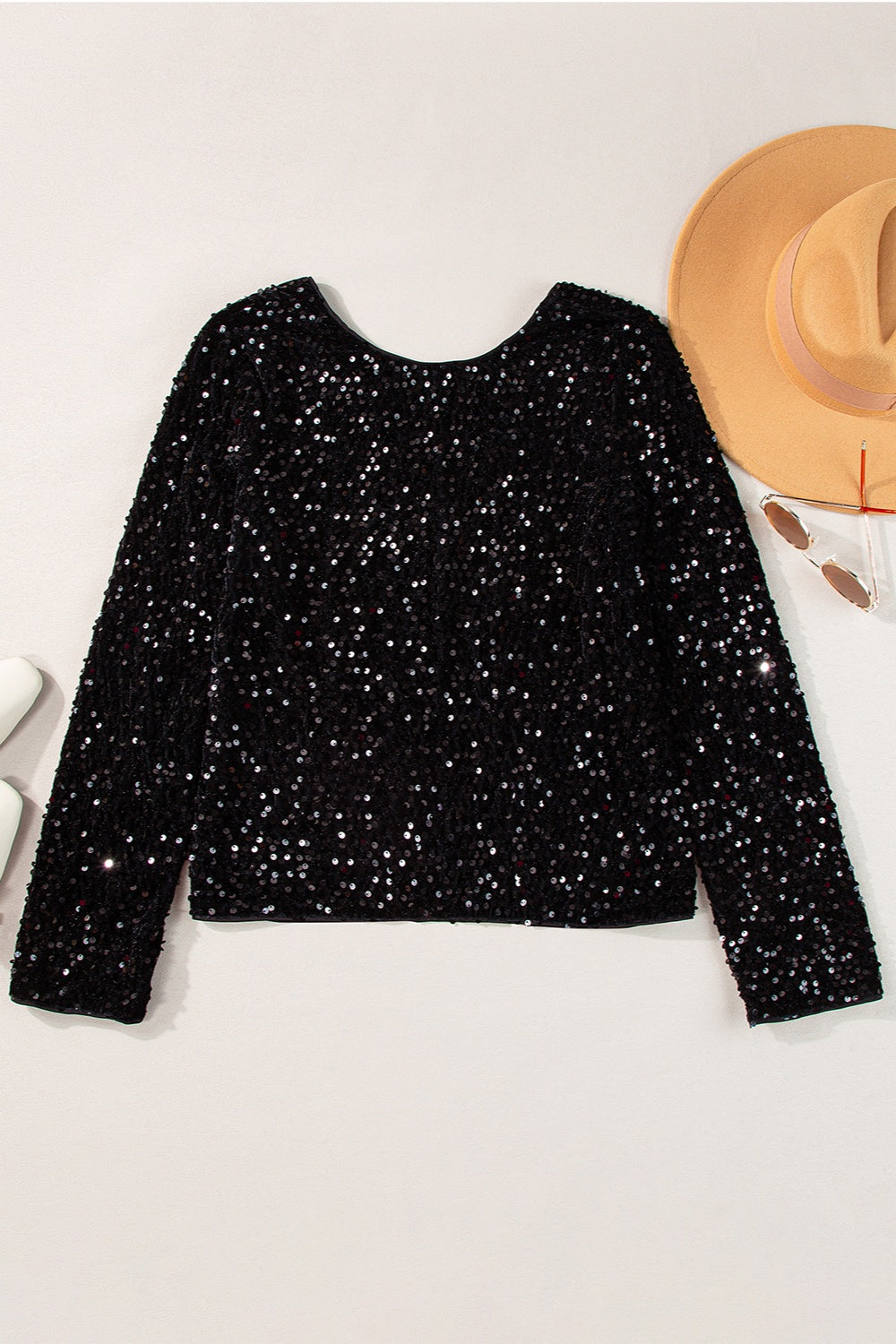 Sequin Round Neck Long Sleeve Blouse – product image 3