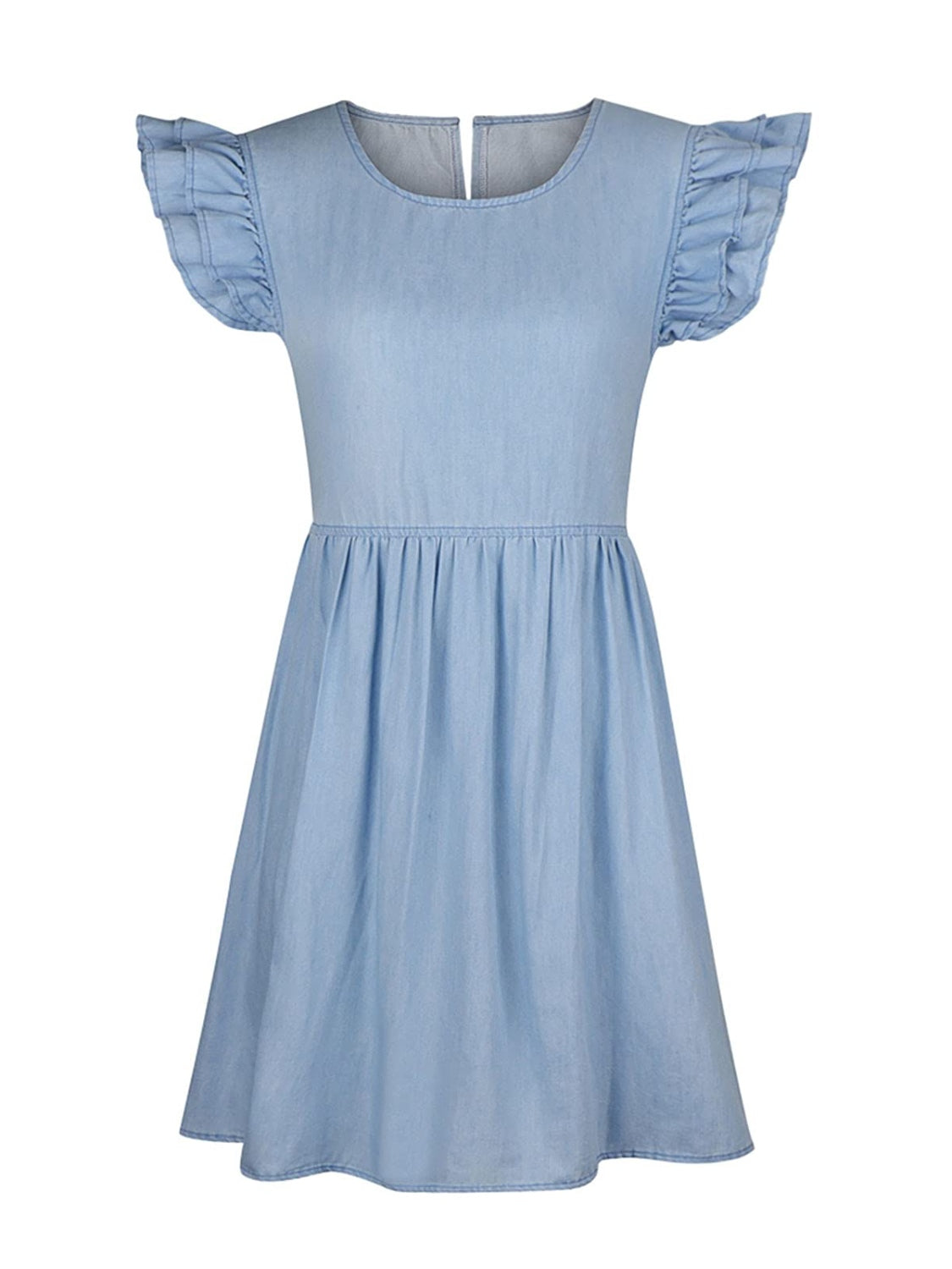 Full Size Ruffled Round Neck Cap Sleeve Denim Dress – product image 3