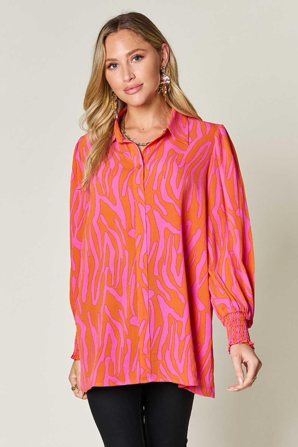 Double Take Full Size Printed Smocked Long Sleeve Blouse – product image 26