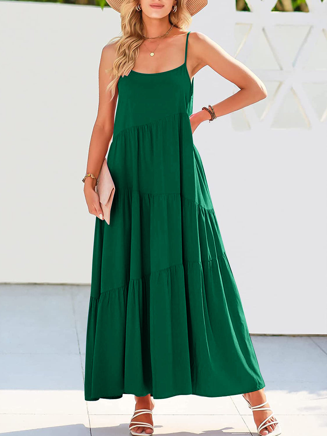 Full Size Ruched Tiered Spaghetti Strap Dress – product image 1