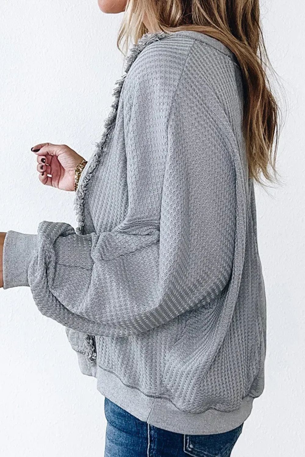 Waffle-Knit Round Neck Long Sleeve Top – product image 2