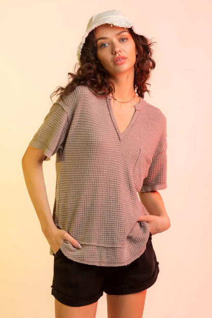 Waffle-Knit Notched Half Sleeve T-Shirt – product image 11