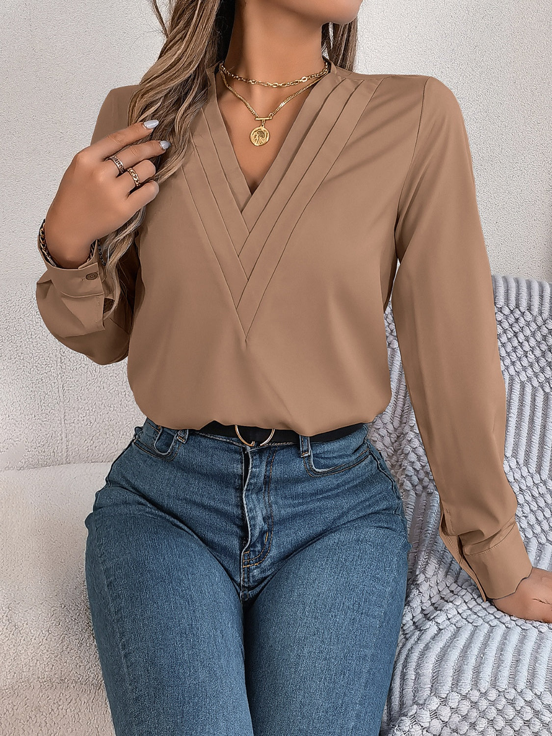 V-Neck Long Sleeve Blouse – product image 9