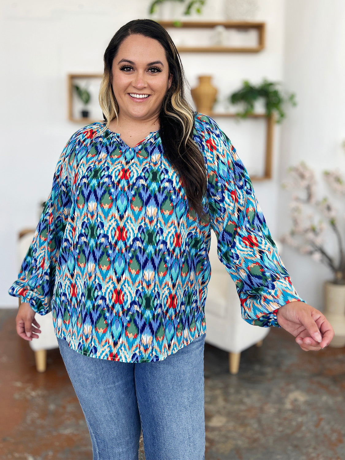 Double Take Full Size Printed Balloon Sleeve Blouse – product image 2