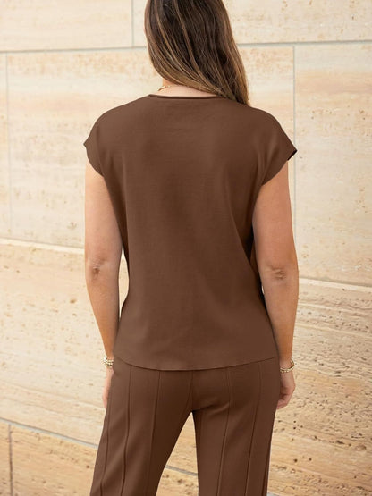 Round Neck Cap Sleeve Top and Pants Knit Set – product image 20