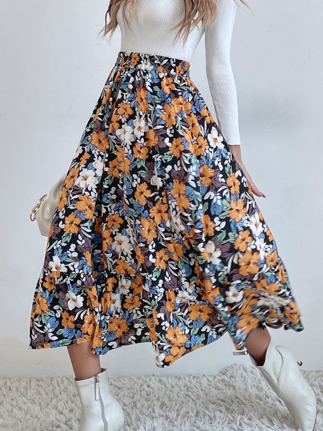 Printed Elastic Waist Midi Skirt – product image 9