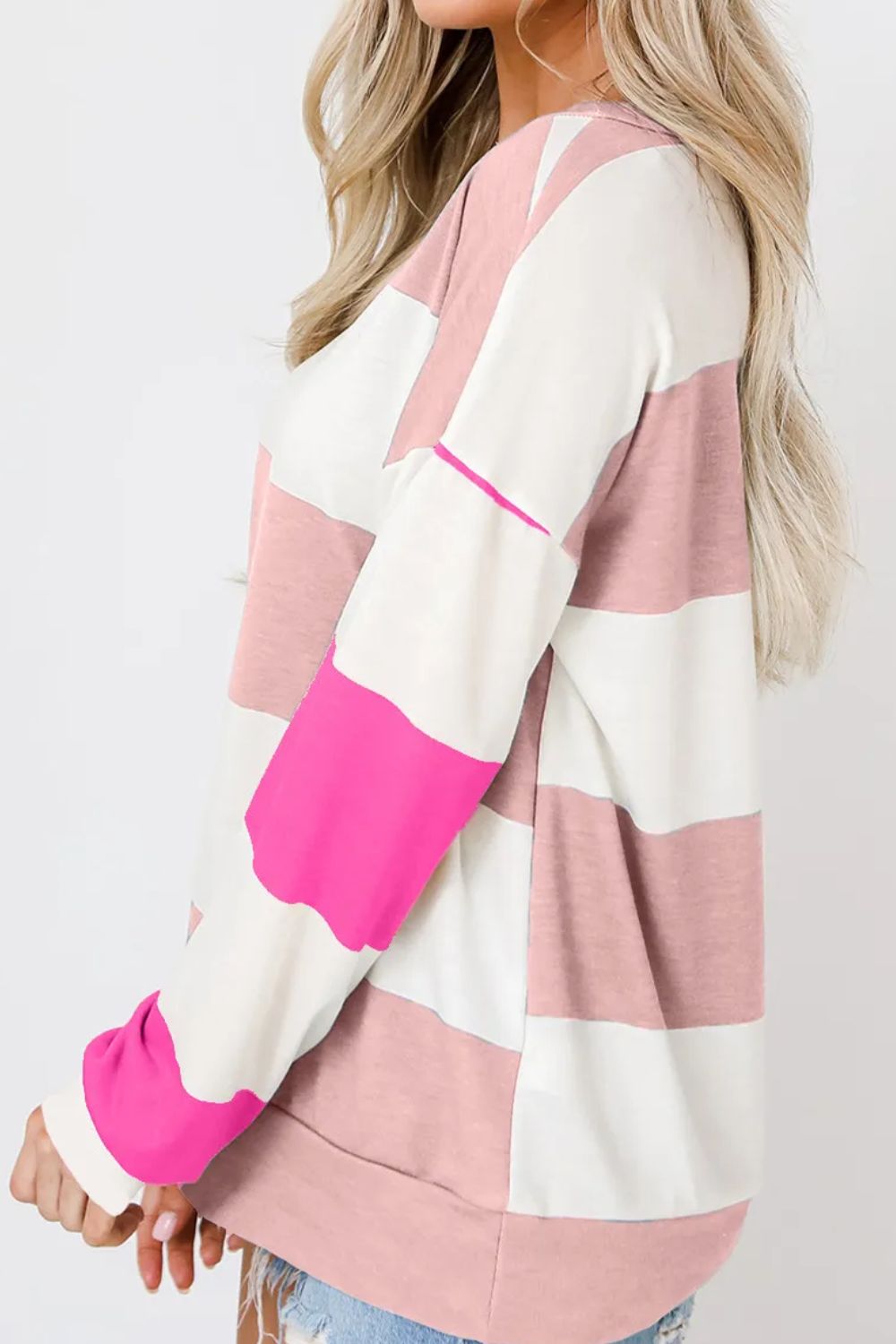 Contrast Color Block Round Neck Long Sleeve Top – product image 2
