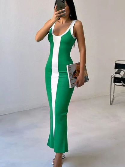 Contrast Wide Strap Slit Midi Dress – product image 11