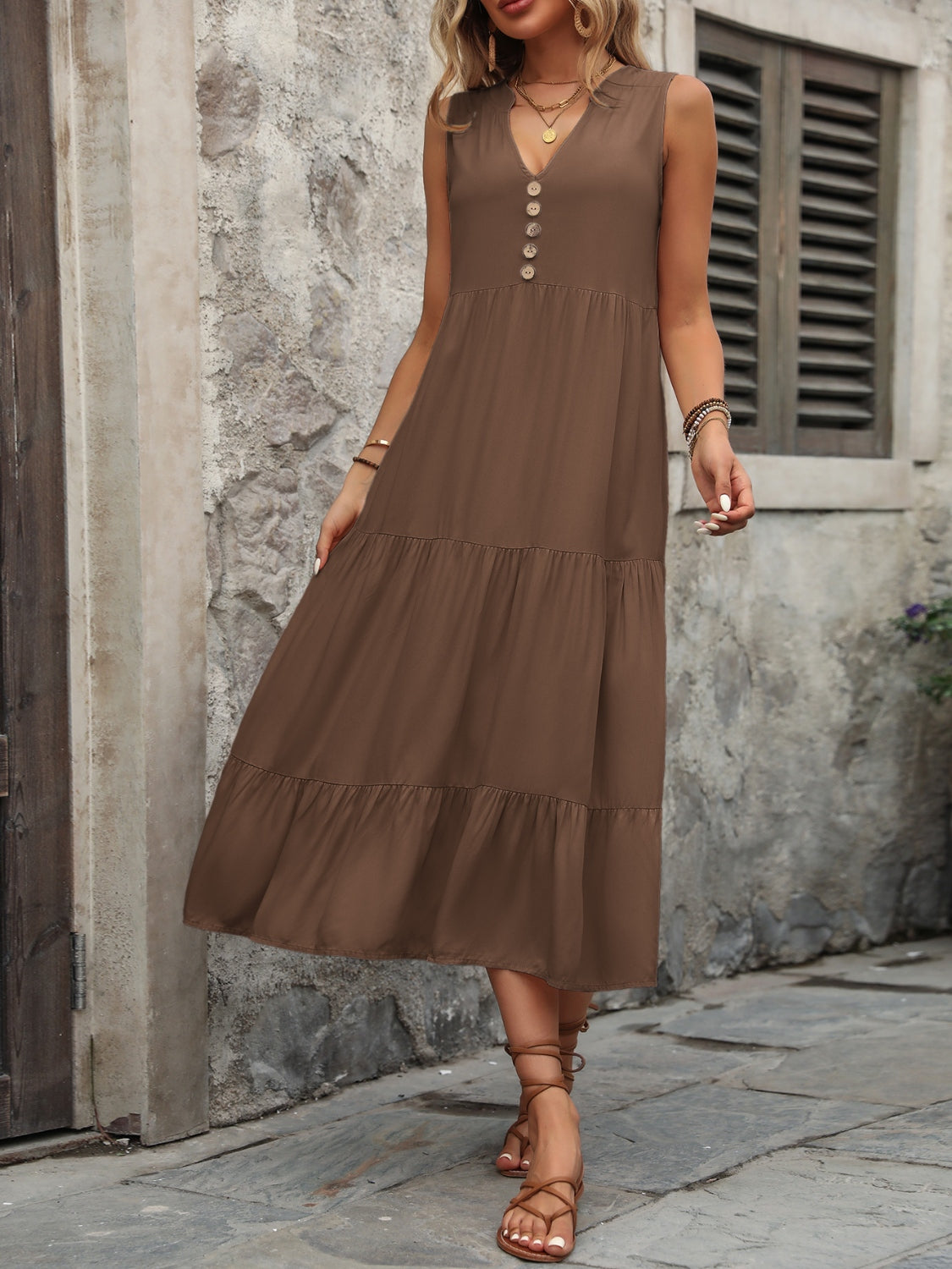Decorative Button Notched Sleeveless Dress – product image 21