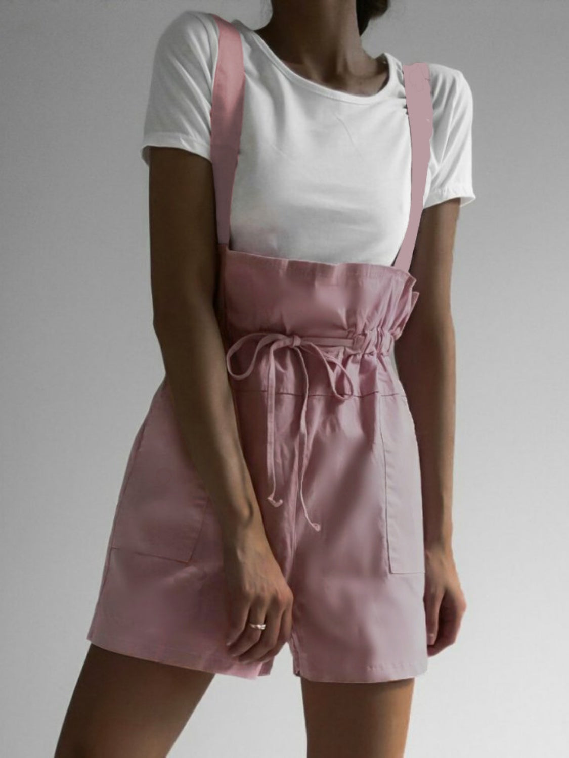 Drawstring Wide Strap Overalls with Pockets – product image 7