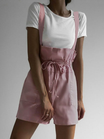 Drawstring Wide Strap Overalls with Pockets – product image 7