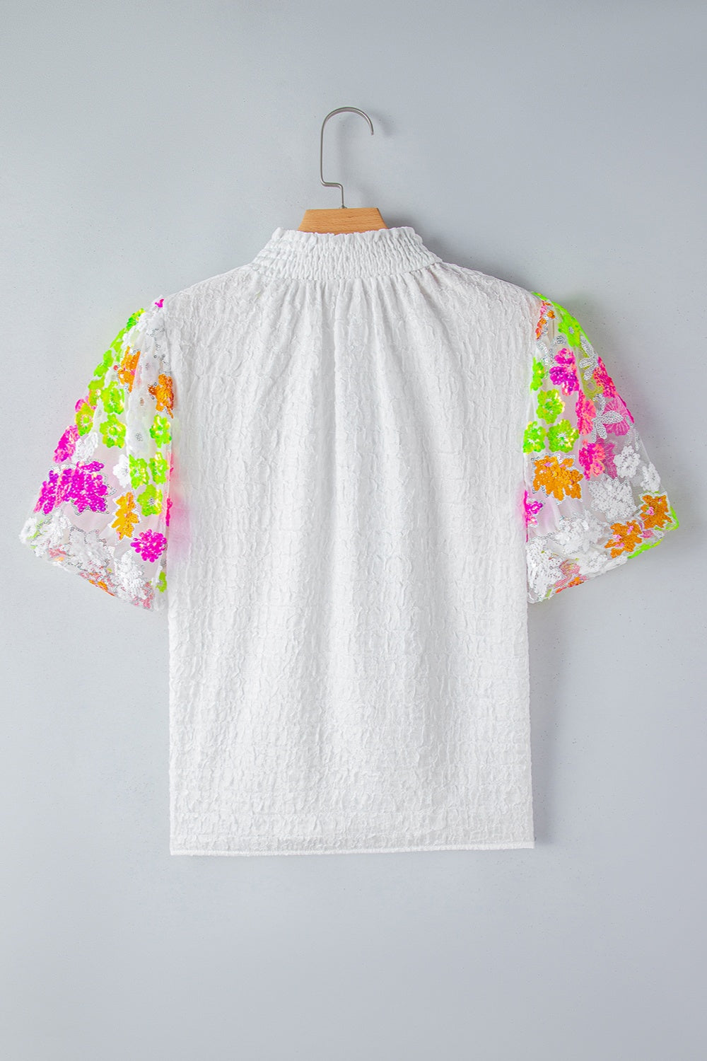 Sequin Flower Mock Neck Half Sleeve Blouse – product image 6